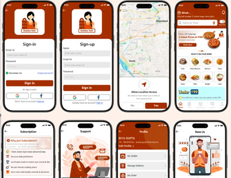 Dabba Wali food delivery app UI screens by Somya Gupta
